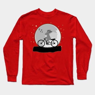 Cute Rabbit Sleeping and Cycling at Night With Moon Long Sleeve T-Shirt